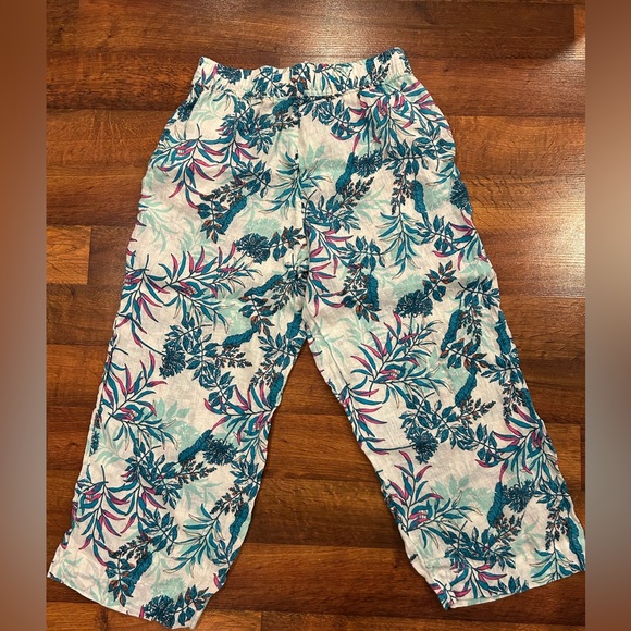 Cynthia Rowley Linen Pants Women’s Size Large Blue Leaves Wide Leg - Picture 7 of 7